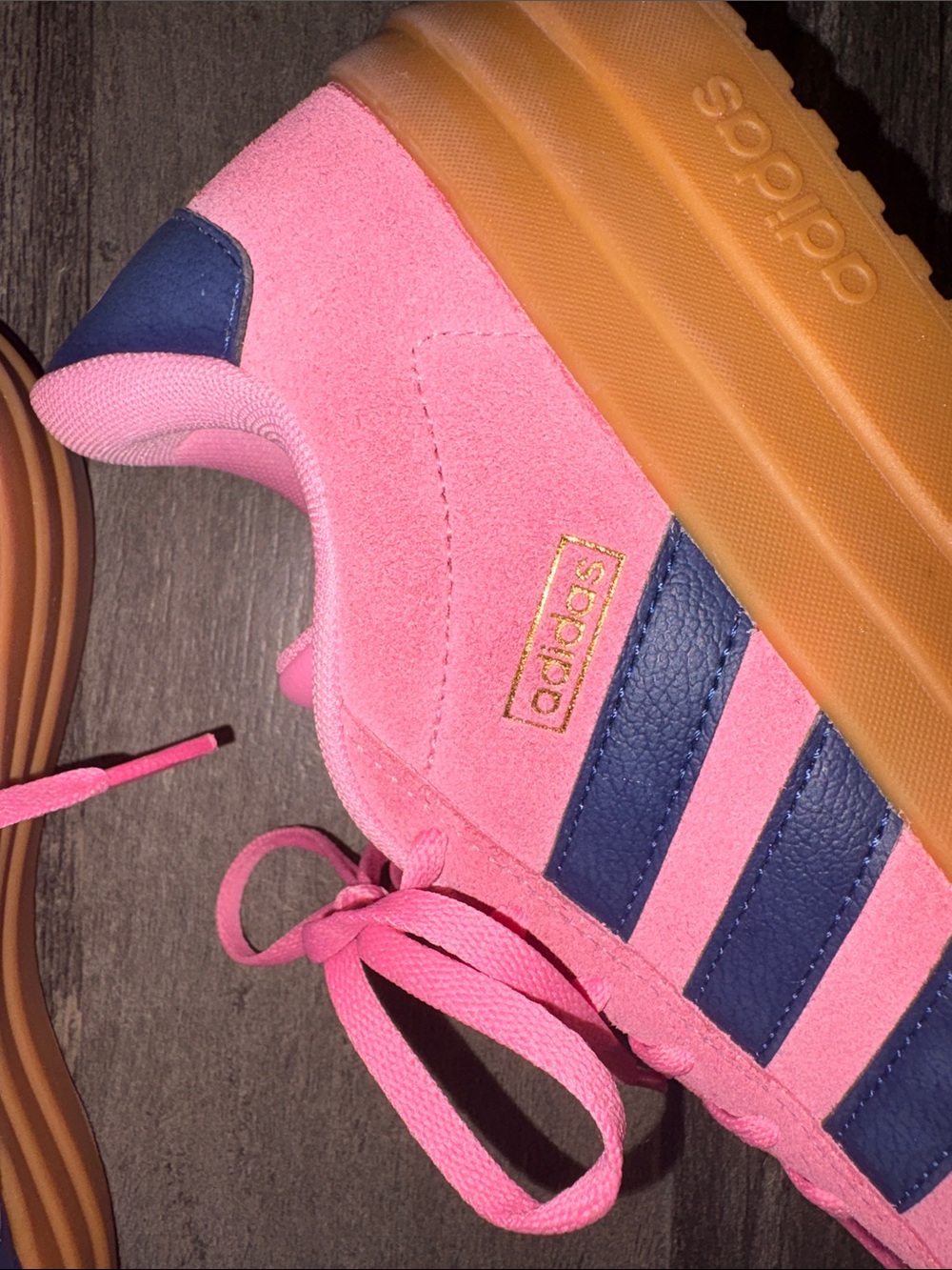 adidas Originals Pink Suede Sneakers with Navy Stripes and Gum Outsole - Picture 4 of 10